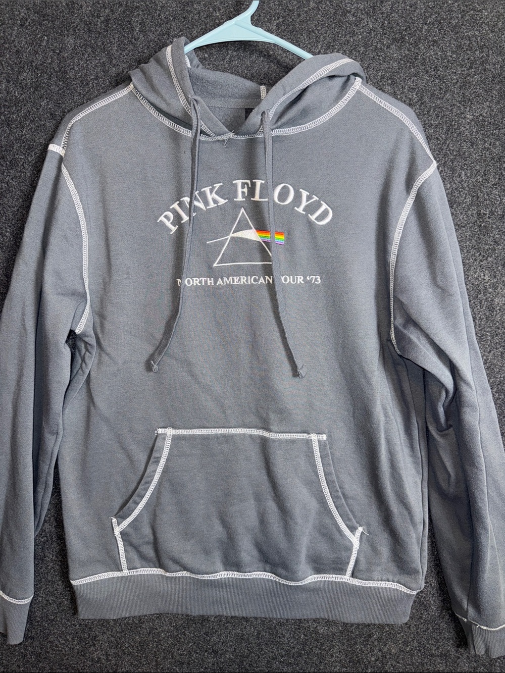 Pink Floyd North American Tour 73 Hoodie Gray Contrast Stitch Mens Medium